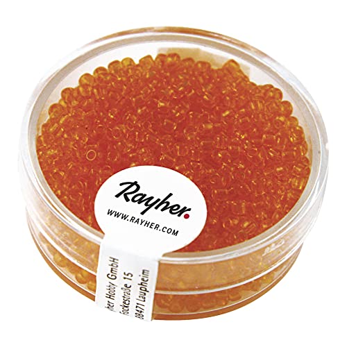 Rayher 1406034 Rocailles, 2 mm ø, transparent, orange von Rayher