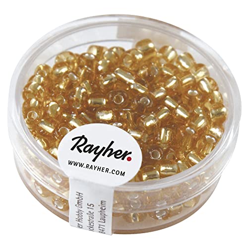 Rayher 1430006 Rocailles, 4 mm ø, mit Silbereinzug, gold von Rayher