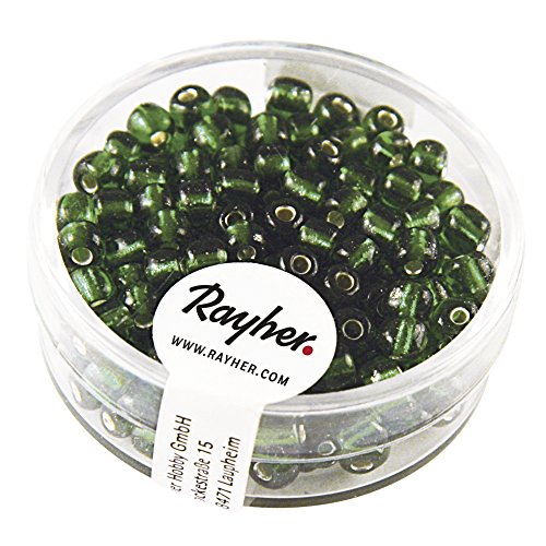 Rayher 1430029 Rocailles, 4 mm ø, mit Silbereinzug, grün von Rayher