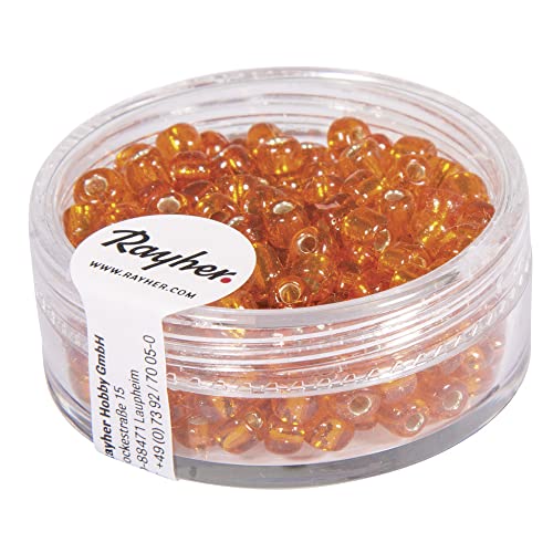 Rayher 1430034 Rocailles, 4 mm ø, mit Silbereinzug, orange von Rayher