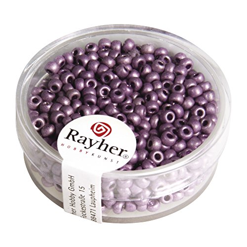 Rayher 14307314 Metallic-Rocailles, matt, 2,6 mm ø, Dose 17g, violett, Klein von Rayher