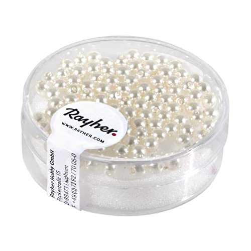Rayher 14399102 Renaissance Glaswachsperlen, ø 3 mm, Dose 95 Stück, we, White von Rayher
