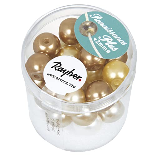 Rayher 14431000 Renaissance Glaswachsperlen, 10 mm, Dose 32 Stück mit Großloch, weiß / beige mix Rayher 14431000 Renaissance Glaswachsperlen, 10 mm, Dose 32 Stück mit Großloch, weiß / beige mix von Rayher