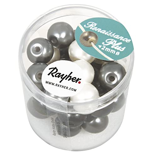 Rayher 14438000 Renaissance Glaswachsperlen, 10 mm, Dose 32 Stück mit Großloch, weiß / grau mix Rayher 14438000 Renaissance Glaswachsperlen, 10 mm, Dose 32 Stück mit Großloch, weiß / grau mix von Rayher