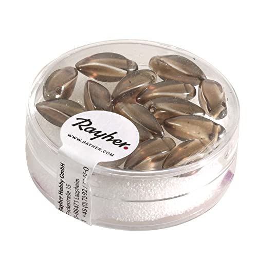 Rayher 14462535 Glasperle-Tropfen, 6x12 mm, Dose 15 Stück, taupe-brown von Rayher