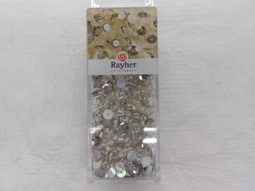 Rayher 14538606 Pailletten-/Glasperlenmix, silber, 80 g und 50 m Draht 0,3 mm ø, Bastelperlen, Rocailles, Pailletten, Glasstifte, Fädeldraht von Rayher
