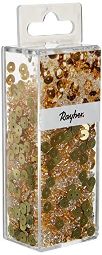 Rayher Hobby Rayher 14538616 Pailletten-/Glasperlenmix, gold, 80 g und 50 m Draht 0,3 mm ø, Bastelperlen, Rocailles, Pailletten, Wachsperlen, Fädeldraht, Klein von Rayher