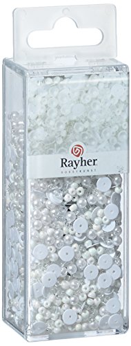 Rayher Hobby Rayher 14538701 Pailletten-/Glasperlenmix, frost, 80 g und 50 m Draht 0,3 mm ø, Bastelperlen, Rocailles, Pailletten, Wachsperlen, Fädeldraht, Klein von Rayher