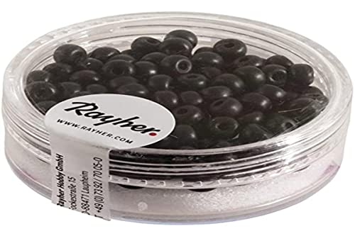 Rayher Rocailles, Silk-Beads Glas, schwarz, 4 mm ø, Dose 120 Stück, Perlen zum Auffädeln, Glasperlen klein, 14690576 von Rayher