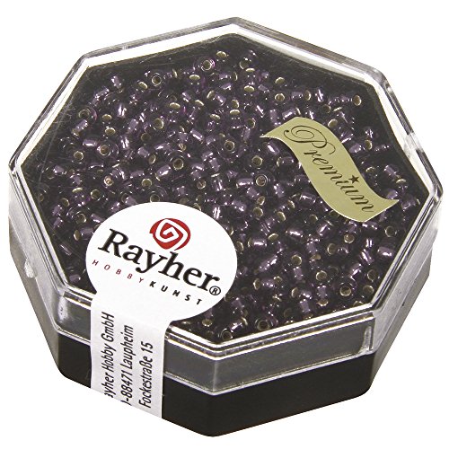 Rayher 14701314 Premium-Rocailles, 2,2 mm ø, mit Silbereinzug, violett von Rayher