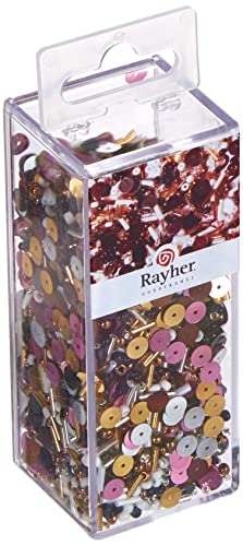 Rayher Hobby Rayher 14759000 Pailletten-/Glasperlenmix, 90 g und 50 m Draht 0,3 mm ø, Bastelperlen, Rocailles, Pailletten, Glasstifte, Fädeldraht, Klein von Rayher