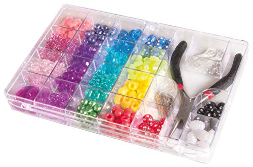 Rayher 14797999 Perlen-Box mit Zange, 20 x 13,5 cm, Inhalt 170 g, bunt gemischt, Farb- und Größenmix, Perlen zum Auffädeln, Kunststoffperlen, Plastikperlen von Rayher
