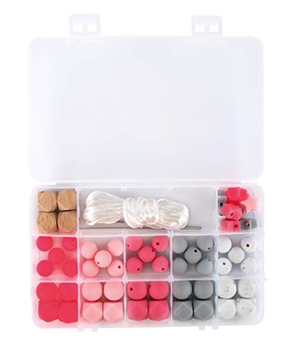 Rayher 14860258 Silikonperlen sortiert, rosa, hellgrau, weiß, schweiß- und speichelecht, Box mit 61 Teilen, inklusiv Fädelschnur, Rosé Rayher 14860258 Silikonperlen sortiert, rosa, hellgrau, weiß, schweiß- und speichelecht, Box mit 61 Teilen, inklusiv Fädelschnur, Rosé von Rayher