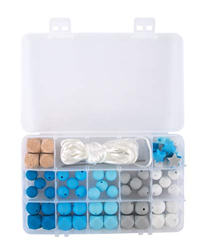 Rayher 14860356 Silikonperlen sortiert, hellblau, hellgrau, weiß, schweiß- und speichelecht, Box mit 61 Teilen, inklusiv Fädelschnur Rayher 14860356 Silikonperlen sortiert, hellblau, hellgrau, weiß, schweiß- und speichelecht, Box mit 61 Teilen, inklusiv Fädelschnur von Rayher