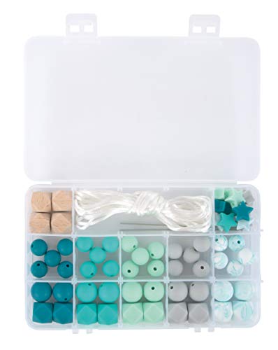 Rayher 14860408 Silikonperlen sortiert, mintgrün, hellgrau, schweiß- und speichelecht, Box mit 61 Teilen, inklusiv Fädelschnur Rayher 14860408 Silikonperlen sortiert, mintgrün, hellgrau, schweiß- und speichelecht, Box mit 61 Teilen, inklusiv Fädelschnur von Rayher
