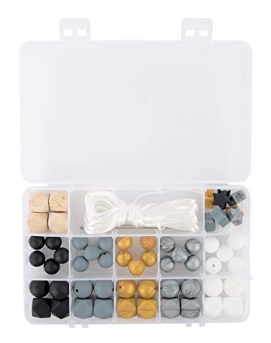 Rayher 14860576 Silikonperlen sortiert, schwarz, grau, gold, silber, weiß, schweiß- und speichelecht, Box mit 61 Teilen, inklusiv Fädelschnur Rayher 14860576 Silikonperlen sortiert, schwarz, grau, gold, silber, weiß, schweiß- und speichelecht, Box mit 61 Teilen, inklusiv Fädelschnur von Rayher