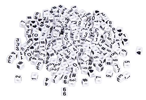 Rayher 16057102 Plastik-Zahlen-Perlen Würfel, weiß, 5 x 5 mm, 4-seitig schwarze Zahlen 0-9, 40 g (ca. 200 Stück), Speichel und Schweißecht, Perlen für Schmuck und zum Basteln von Rayher