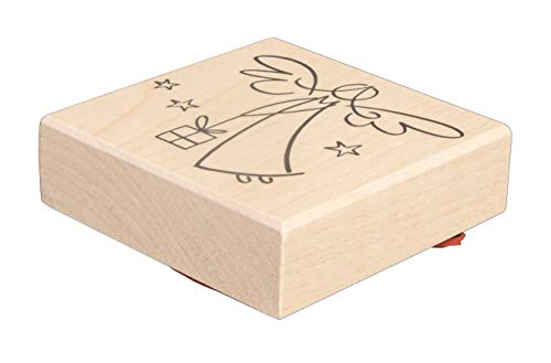 Rayher Stempel Holz "Himmlischer Paketbote", 7 x 7 cm, Holzstempel Weihnachten, zum Gestalten von Karten, Umschlägen, Geschenken, Butterer Stempel, 29214000 von Rayher