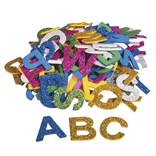 Rayher 30227000 Moosgummi Alphabet Glitter, 3cm, 130 Stück, selbstklebend, Farben gemischt, Glitter Schaumstoff Sticker, Moosgummi-Aufkleber ABC, zum Dekorieren von Rayher