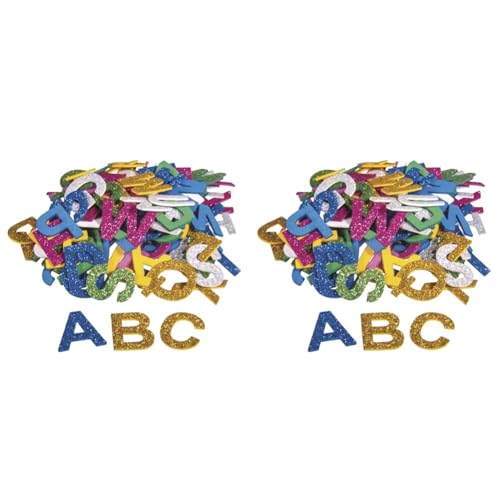 Rayher 30227000 Moosgummi Alphabet Glitter, 3cm, 130 Stück, selbstklebend, Farben gemischt, Glitter Schaumstoff Sticker, Moosgummi-Aufkleber ABC, zum Dekorieren (Packung mit 2) von Rayher