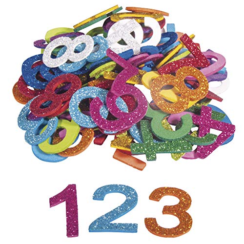 Rayher 30228000 Moosgummi Zahlen Glitter, 3 cm, 100 Stück, selbstklebend, Farben gemischt, Glitter Schaumstoff Sticker, Moosgummi-Aufkleber 0-9, zum Dekorieren von Rayher