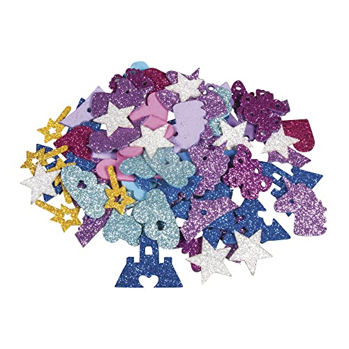 Rayher 30230000 Moosgummi Märchen Mix Glitter, 3 - 4 cm, 80 Stück, selbstklebend, Farben/Motive gemischt, Glitter Schaumstoff Sticker, Moosgummi-Aufkleber, zum Dekorieren, Bunt von Rayher