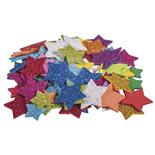 Rayher 30231000 Moosgummi Sterne Glitter, 2 + 3 cm ø, 100 Stück, selbstklebend, Farben gemischt, Glitter Schaumstoff Sticker, Moosgummi-Aufkleber Stern, zum Dekorieren, Bunt von Rayher
