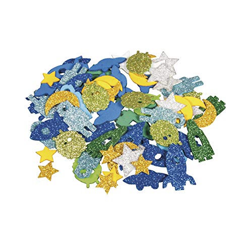 Rayher 30232000 Moosgummi Weltraum Mix Glitter, 2 - 3 cm, 80 Stück, selbstklebend, Farben/Motive gemischt, Glitter Schaumstoff Sticker, Moosgummi-Aufkleber, zum Dekorieren, Bunt von Rayher