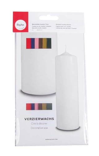 RAYHER HOBBY Rayher 3102300 Verzierwachs, Country-Töne, Set 6 Verzierwachsplatten, Farben sortiert, je 20 x 6,5 cm, Wachs zum Kerzen verzieren, Kerzenwachs, Wachsfolie von Rayher