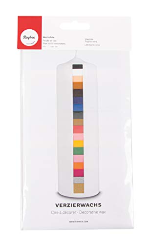 Rayher 3102600 Verzierwachs, Set 18 Verzierwachsplatten, Farben sortiert, je 10 x 5 cm, Wachs zum Kerzen verzieren, Kerzenwachs, Wachsfolie, Bunt von Rayher