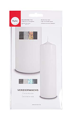Rayher 31439000 Verzierwachs, Silber-Töne, Set 4 Verzierwachsplatten, je 20 x 6,5 cm, Wachs zum Kerzen verzieren, Kerzenwachs, Wachsfolie Rayher 31439000 Verzierwachs, Silber-Töne, Set 4 Verzierwachsplatten, je 20 x 6,5 cm, Wachs zum Kerzen verzieren, Kerzenwachs, Wachsfolie von Rayher