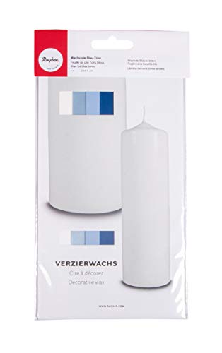 RAYHER HOBBY Rayher 31448000 Verzierwachs, Blau-Töne, Set 4 Verzierwachsplatten, 20 x 6,5 cm, Wachs zum Kerzen verzieren, Kerzenwachs, Wachsfolie von Rayher