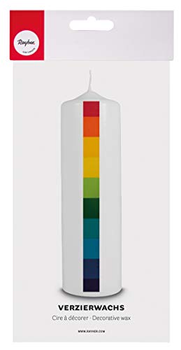 Rayher 31616000 Wachsfolie Regenbogenset, 10 x 5 cm, 10 Farben sortiert, zum Gestalten von Kerzen (Firmung, Konfirmation, Taufe, Hochzeit etc.), Regenbogen von Rayher