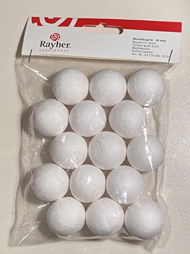 Rayher 3312500 Wattekugeln, weiß, 30 mm ø, SB-Btl. 15 Stück von Rayher