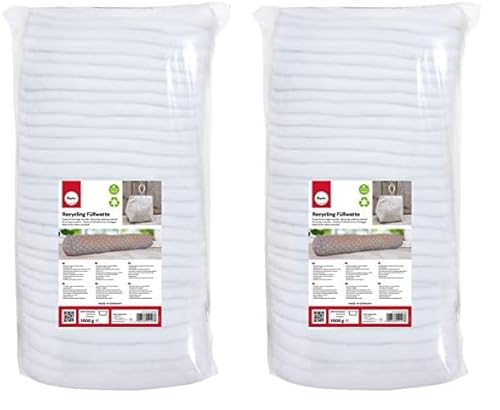 Rayher 3315400 Recycling Füllwatte in Lagen, weiß, Beutel 1kg, 100% Polyester, waschbar, allergieneutral, vegane Füllwatte (Packung mit 2) von Rayher