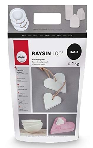 Rayher 3410302 Raysin 100 Gießpulver, Gießmasse weiß, Reliefgießpulver, lufthärtend und geruchslos,1kg von Rayher