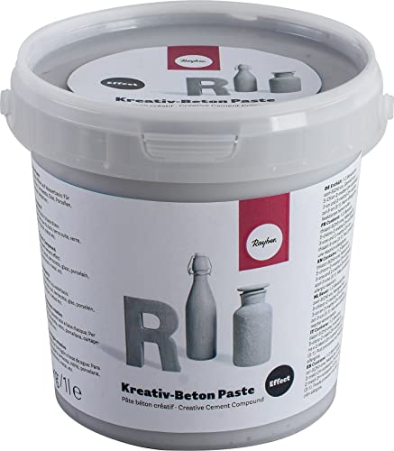Rayher 34328000 Kreativ-Beton Paste, Eimer 1,4 kg (1.000 ml), Betongrau, auf Wasserbasis, Betonpaste für innen und außen von Rayher
