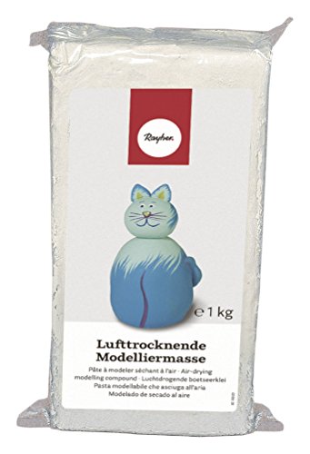 Rayher 3450200 Lufttrocknende Modelliermasse weiß, 1 kg, gebrauchsfertig, geschmeidig und einfach zu verarbeiten, kein Brennen nötig, trocknet ohne Rißbildung, glutenfrei, tonähnlich von Rayher