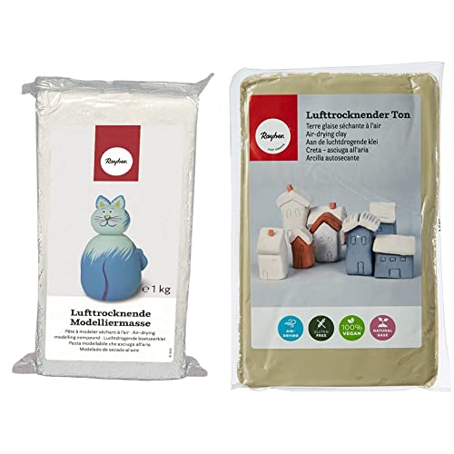 Rayher 3450200 Lufttrocknende Modelliermasse weiß, 1 kg, gebrauchsfertig, geschmeidig und einfach zu verarbeiten & Lufttrocknender Ton, weiß, 1 kg, Modelliermasse, lufthärtend, weich Rayher 3450200 Lufttrocknende Modelliermasse weiß, 1 kg, gebrauchsfertig, geschmeidig und einfach zu verarbeiten & Lufttrocknender Ton, weiß, 1 kg, Modelliermasse, lufthärtend, weich von Rayher