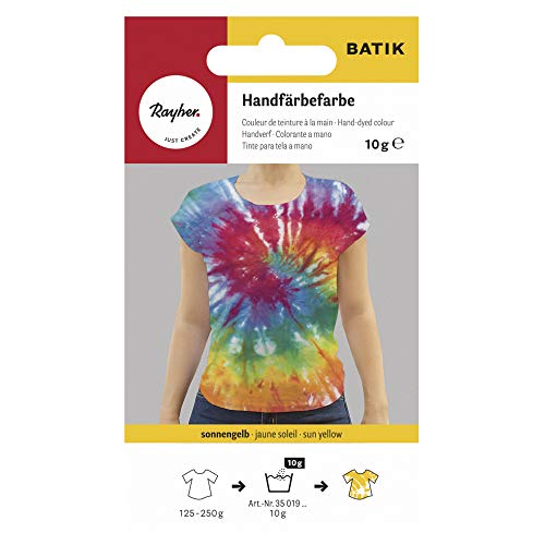 Rayher 35019161 Batik-Handfärbefarbe, sonnengelb, Btl. 10 g, Batikfarbe, Textilfärbefarbe für ca. 125 - 250 g Stoff, Textilfarbe von Rayher