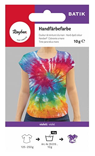 Rayher 35019314 Batik-Handfärbefarbe, violett, Btl. 10 g, Batikfarbe, Textilfärbefarbe für ca. 125 - 250 g Stoff, Textilfarbe von Rayher