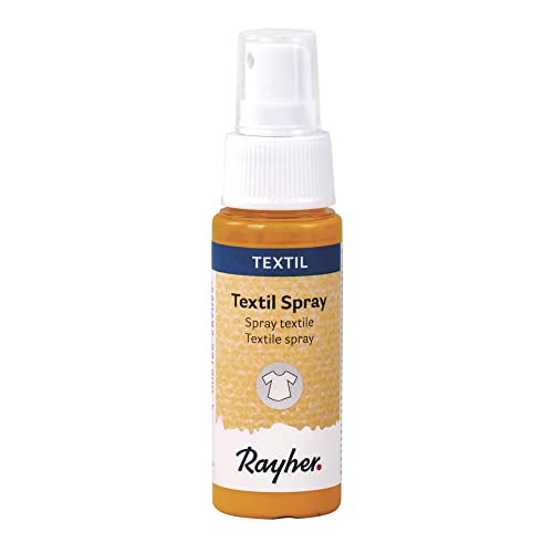 Rayher 35027162 Textil Spray, goldgelb, Flasche 50 ml, Textil-Sprühfarbe, farbintensive leuchtende Stofffarbe für helle Textilien, auf Wasserbasis von Rayher