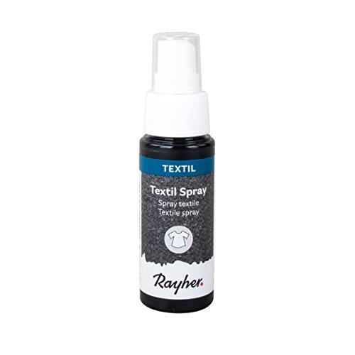 Rayher 35027576 Textil Spray, schwarz, Flasche 50 ml, Textil-Sprühfarbe, farbintensive leuchtende Stofffarbe für helle Textilien, auf Wasserbasis von Rayher