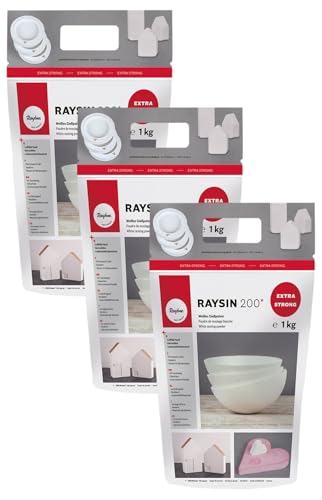 Rayher 3699000 Raysin 200 Gießpulver 1kg, Gießmasse weiß, Reliefgießpulver, lufthärtend und geruchslos, 1 Kg (Packung mit 3) von Rayher