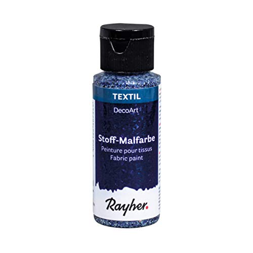 Rayher 38465387 Stoffmalfarbe Extreme Glitter, nachtlbau, Flasche 59 ml, Textilfarbe mit Glittereffekt, kein Fixieren erforderlich von Rayher