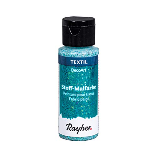Rayher 38465404 Stoffmalfarbe Extreme Glitter, türkis, Flasche 59 ml, Textilfarbe mit Glittereffekt, kein Fixieren erforderlich von Rayher