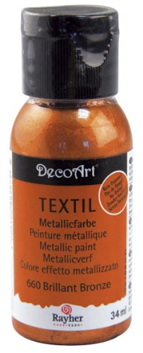 Rayher 38509660 Metallic Textil Stoffmalfarbe/ Textilfarbe bronze brilliant, Flasche 34 ml, hochdeckend, cremige Acrylfarbe speziell für Textilien, waschfest, Metallic - Farben, Metallic-Look von Rayher