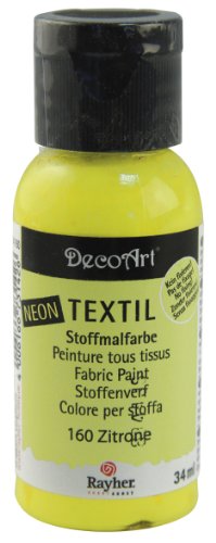 Rayher 38514160 Neon Textil Stoffmalfarbe/Textilfarbe zitone, Flasche 34 ml, hochdeckend, cremige Acrylfarbe speziell für Textilien, waschfest von Rayher