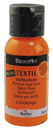 Rayher 38514210 Neon Textil Stoffmalfarbe/Textilfarbe orange, Flasche 34 ml, hochdeckend, cremige Acrylfarbe speziell für Textilien, waschfest von Rayher