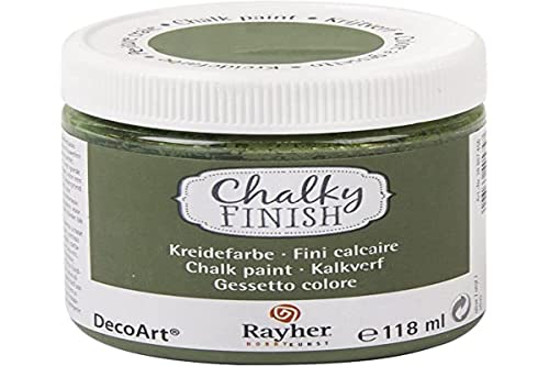Rayher 38867456 Chalky Finish auf Wasser-Basis, Kreide-Farbe für Shabby-Chic-, Vintage- und Landhaus-Stil-Looks, 118 ml (1er Pack), olive von Rayher